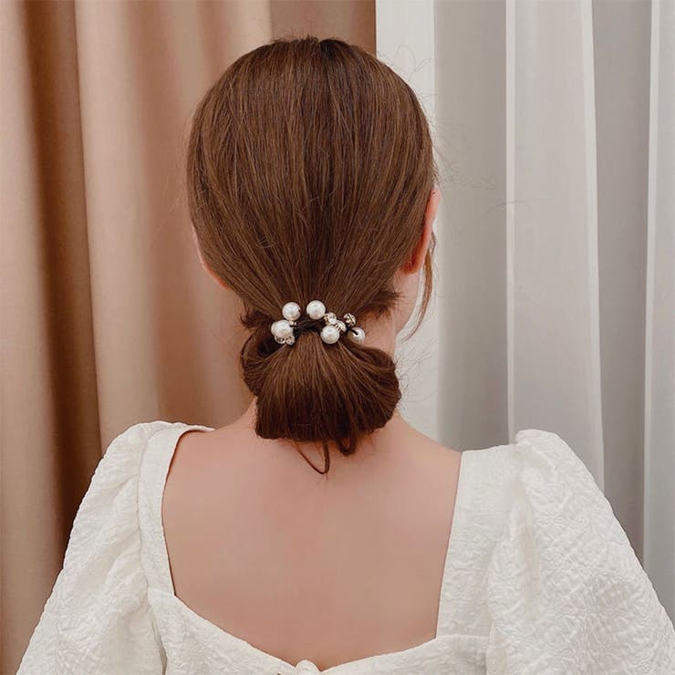 パールヘアゴム ラインストーン ヘアアクセサリー[品番：JRKW0003999