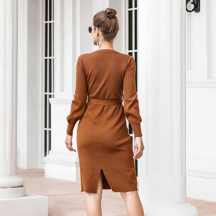 ニットロングワンピース 長袖 ウエストリボン | shoppinggo | 詳細画像11 