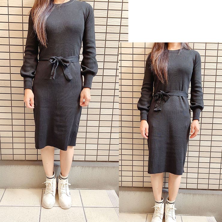 ニットロングワンピース 長袖 ウエストリボン | shoppinggo | 詳細画像13 