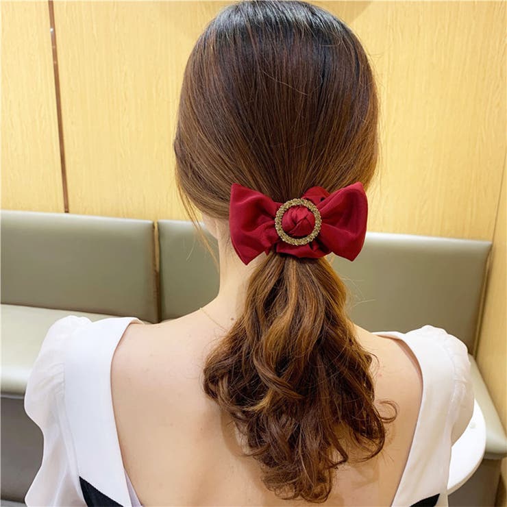 レッド | ヘアゴム シュシュ キラキラヘアアクセサリー | shoppinggo