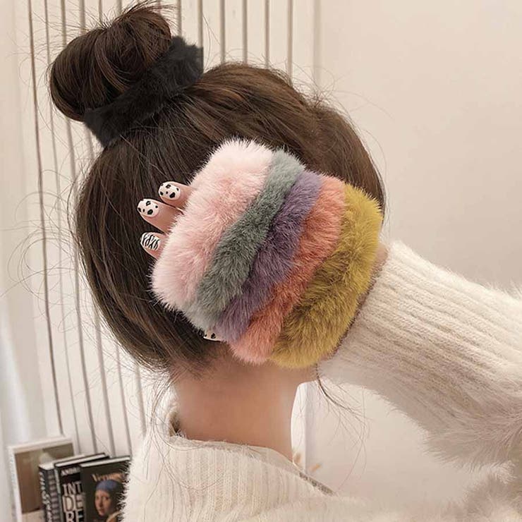 ヘアゴム シュシュ フワフワ フェイクファー[品番：JRKW0002553