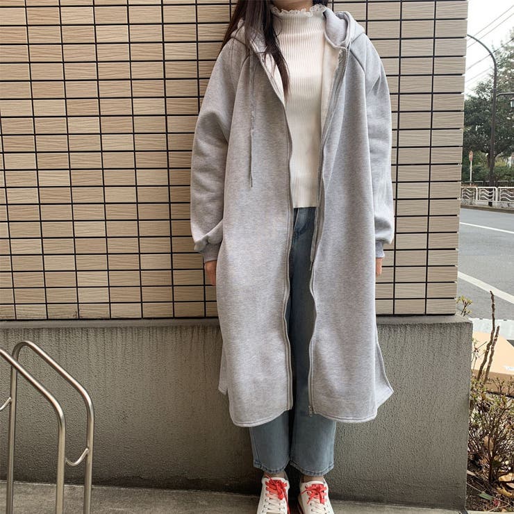 ロングパーカー 裏起毛 無地[品番：JRKW0002152]｜shoppinggo