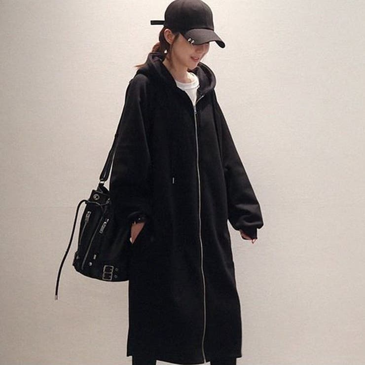 ブラック | ロングパーカー 裏起毛 無地 | shoppinggo