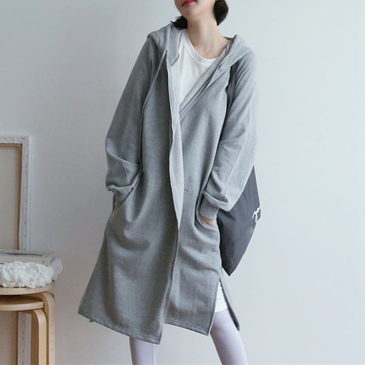 ロングパーカー 裏起毛 無地[品番：JRKW0002152]｜shoppinggo