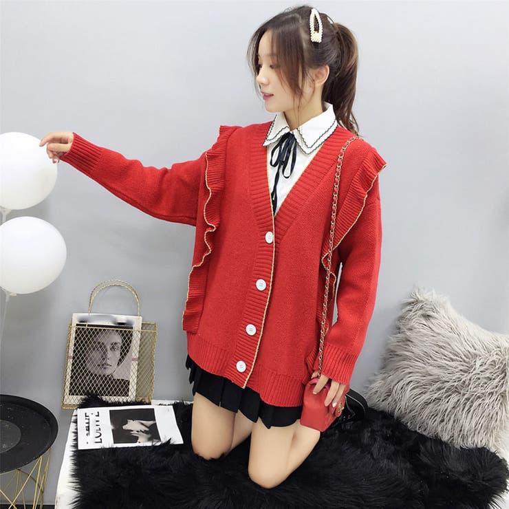 ニットカーディガン レディース ボタン[品番：JRKW0001389