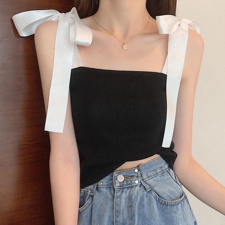 ニットキャミソール 肩紐 リボン[品番：JRKW0002800]｜shoppinggo