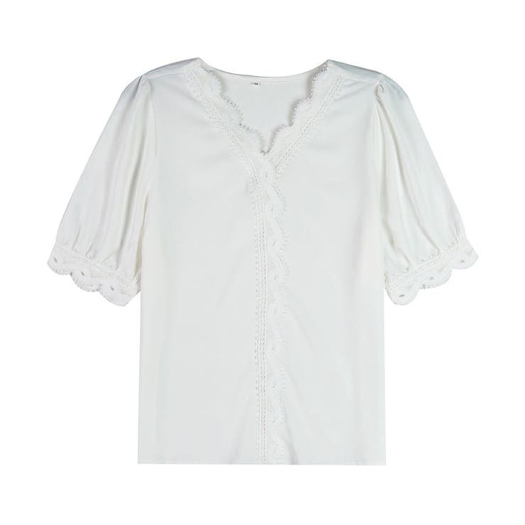ブラウス レディース トップス シャツ 白ブラウス 5分袖 Vネック