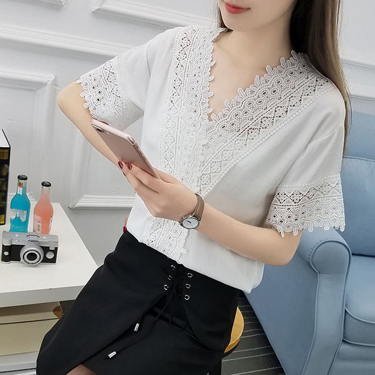 ブラウス レディース トップス シャツ 白ブラウス 半袖 Vネック 刺しゅう 品番 Jrkw Shoppinggo ショッピングゴー の レディースファッション通販 Shoplist ショップリスト