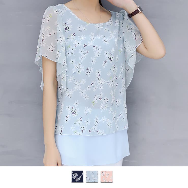 ブルー | 夏服 シフォンブラウス レディース | shoppinggo