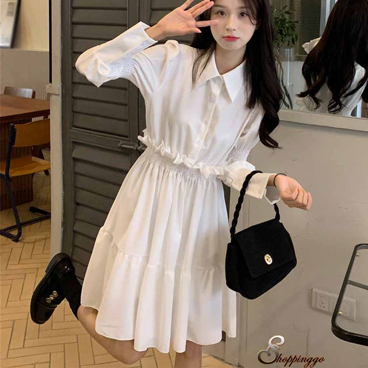 シャツワンピース 白 ロング[品番：JRKW0002948]｜shoppinggo