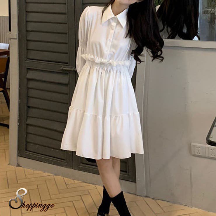 シャツワンピース 白 ロング[品番：JRKW0002948]｜shoppinggo