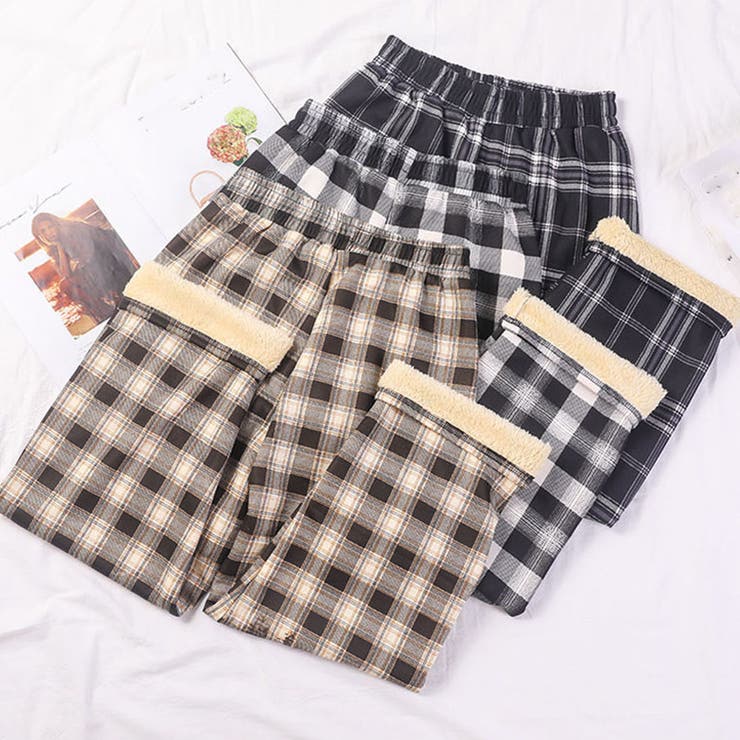 裏起毛パンツ チェック柄パンツ ワイドパンツ | shoppinggo | 詳細画像4 