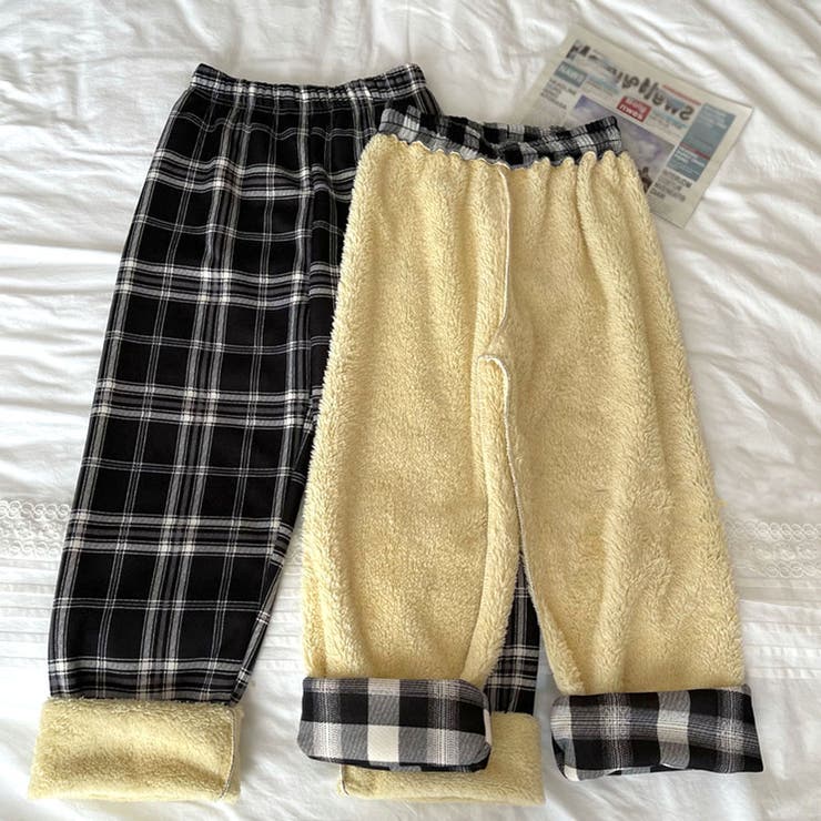 裏起毛パンツ チェック柄パンツ ワイドパンツ[品番：JRKW0002992