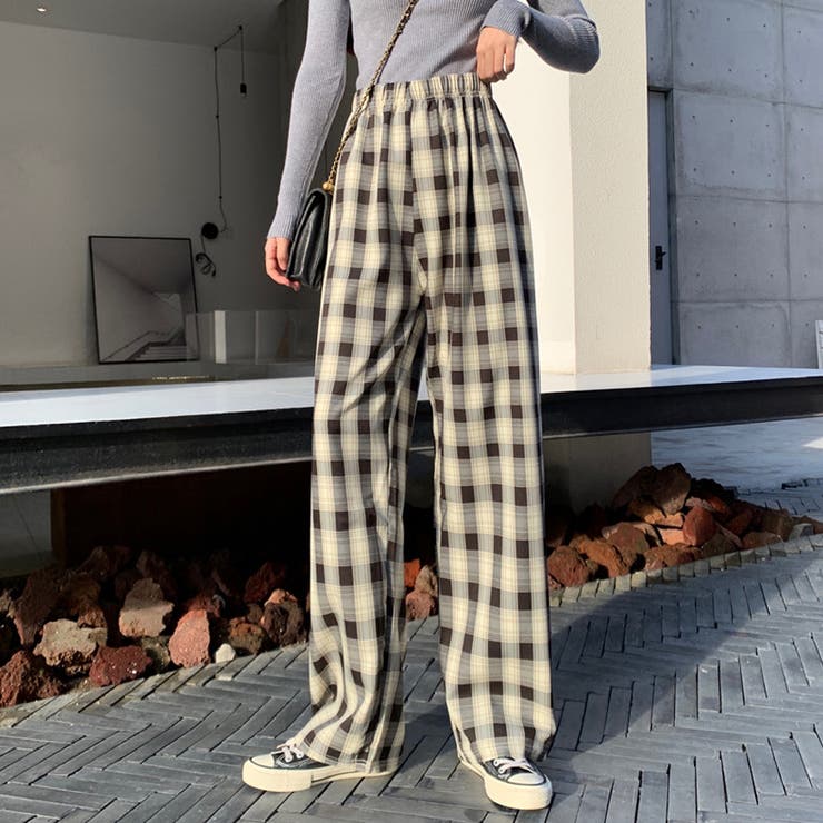 夏服チェック柄パンツ ワイドパンツハイウエスト レディース[品番：JRKW0002397]｜shoppinggo（ショッピングゴー）のレディース ファッション通販｜SHOPLIST（ショップリスト）