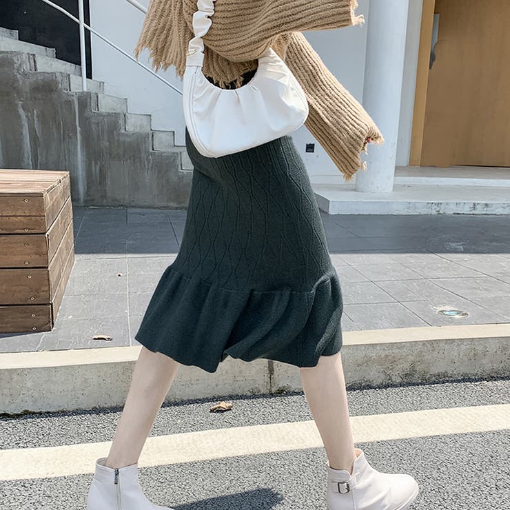 ブラウン ニット フリルスカート チュールフリルニットスカート | FURBLE