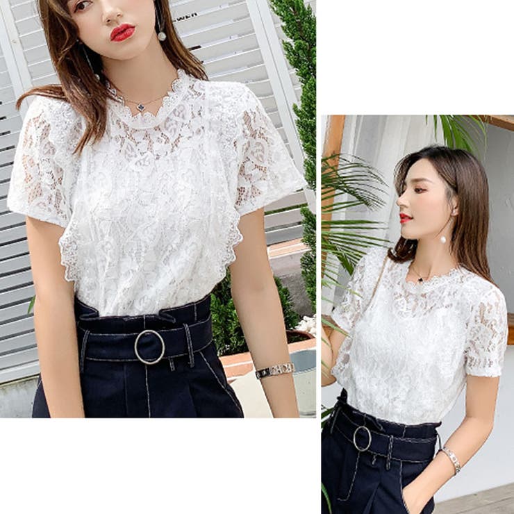 今期 &ellecy レースカットソー カットソー レディース レース tシャツ 七分袖 レース切替