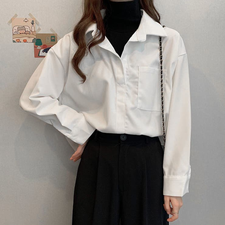 重ね着風長袖シャツ 韓国ファッション[品番：JRKW0002540