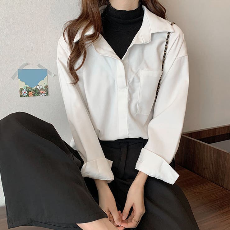 重ね着風長袖シャツ 韓国ファッション[品番：JRKW0002540