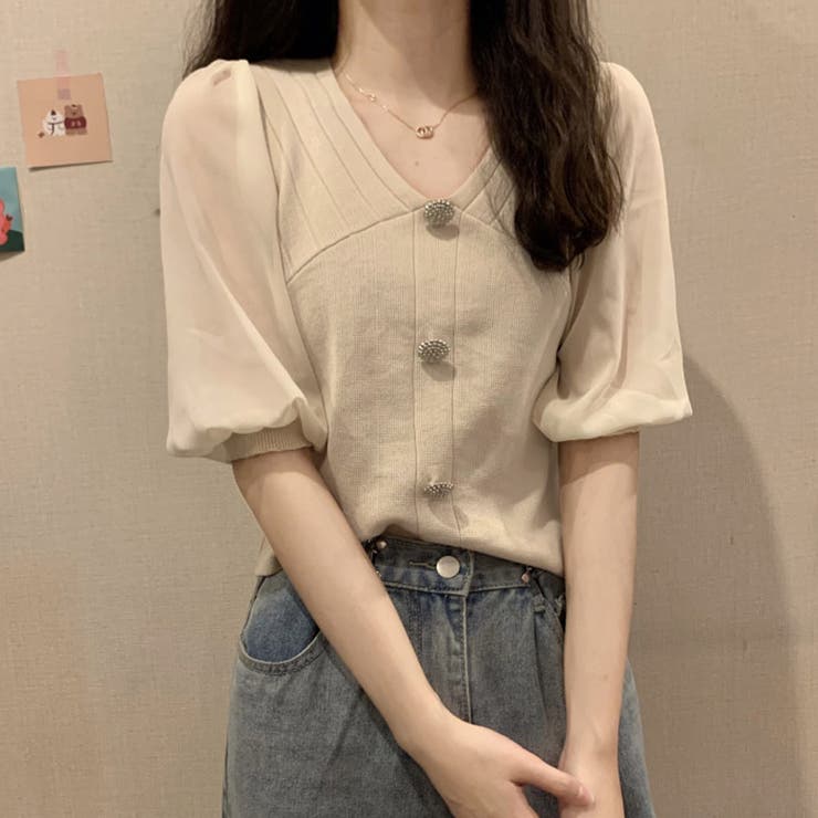 ベージュ | 韓国ファッション 夏新作 サマーニットトップス | shoppinggo