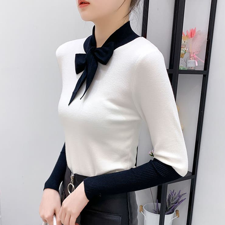 バイカラーニット ニットセーター 韓国ファッション