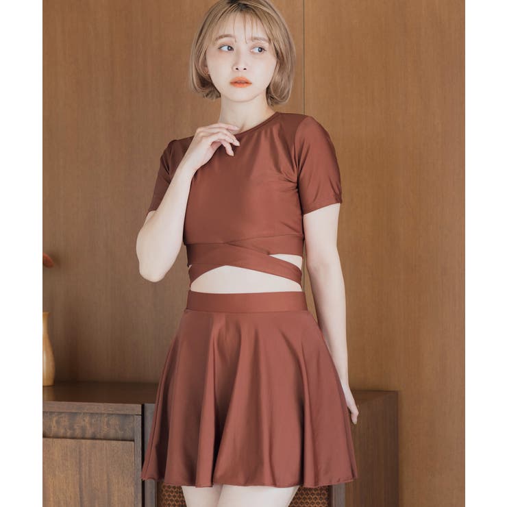 水着 レディース バックリボンドロースト セパレート ワンピース バックリボンセパレートワンピース水着3点セット 全2色 2023