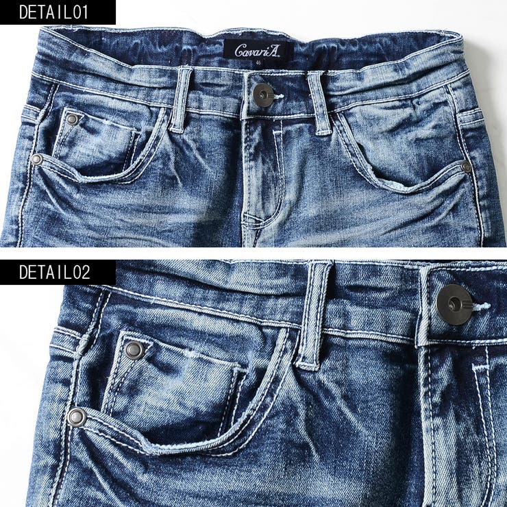 デニムパンツ メンズ CavariAインディゴ染めダメージ加工スキニー | SILVER BULLET | 詳細画像6 