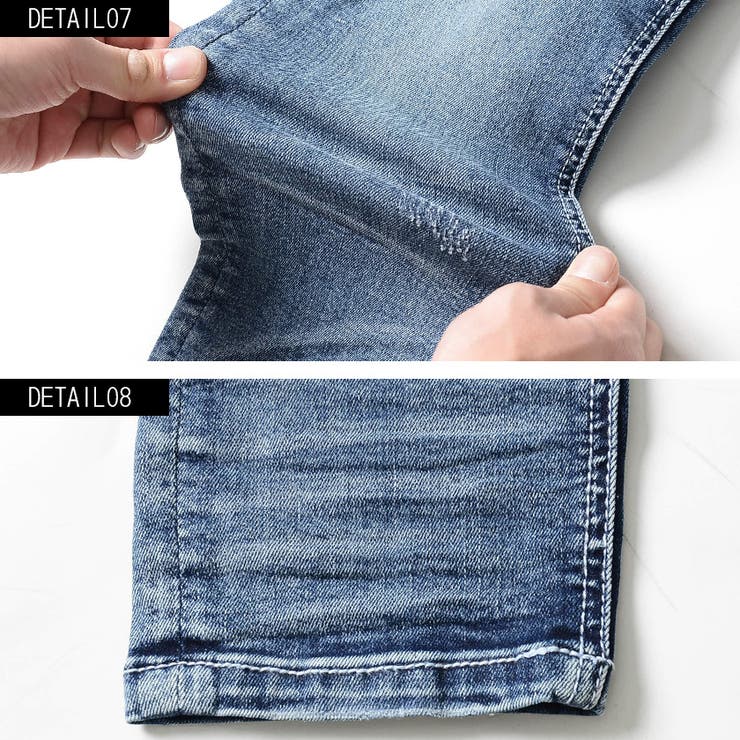 デニムパンツ メンズ CavariAインディゴ染めダメージ加工スキニー | SILVER BULLET | 詳細画像9 