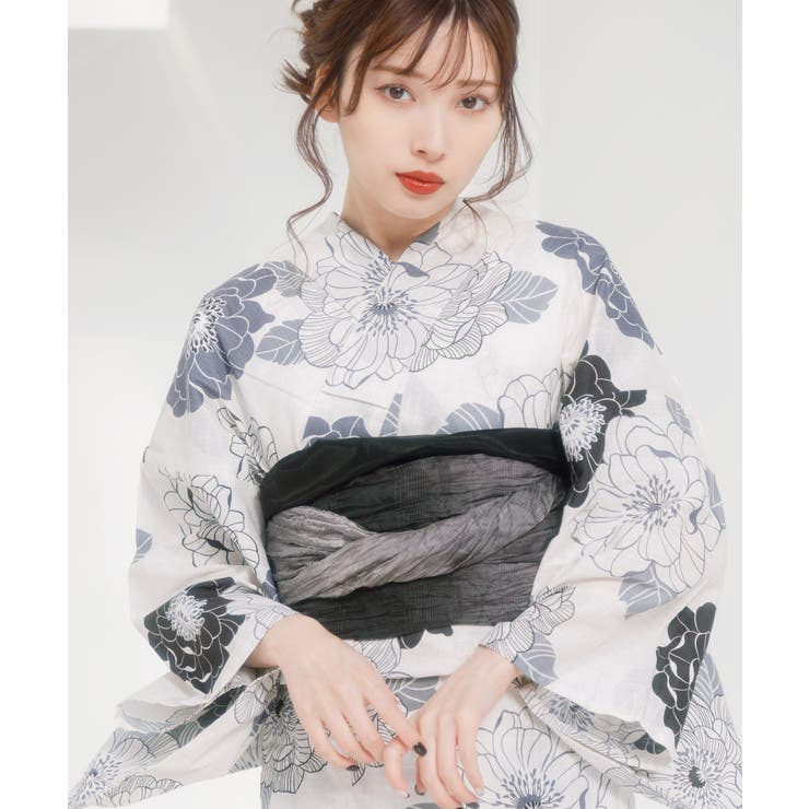 春のコレクション 浴衣 dita 如月の椿 黄 黒 グレー マスタードイエロー 花 赤 着物・浴衣