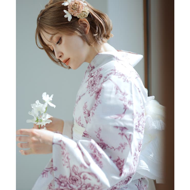 ゆかた　浴衣　ユカタ　ホワイト✖ブラック　Mサイズ　※レース帯は別売り Tika ゆかた 激安 レース 兵児帯 白 黒 帯 刺繍 花柄 ホワイト