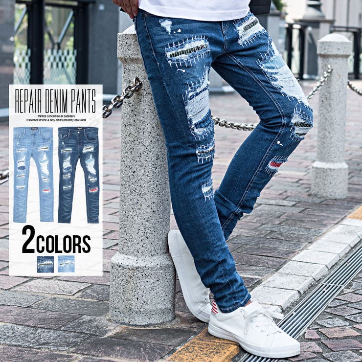 d.i.a 激レア 平成ギャル スリムフィットパンツ ジッパー付き デニムパンツ メンズ スキニーパンツストレッチCavariA【キャバリア