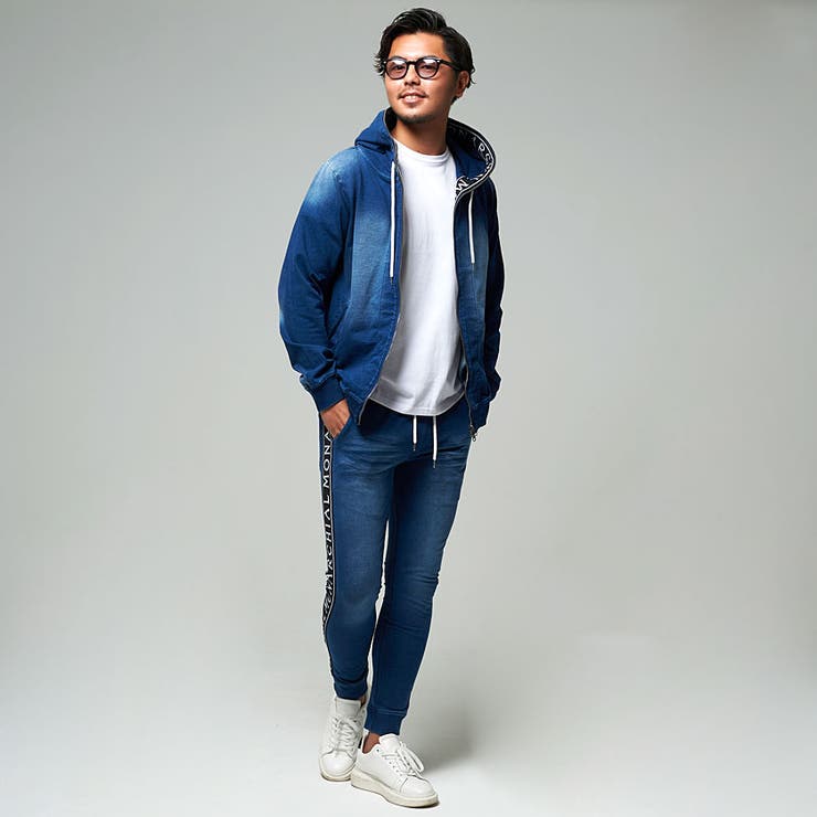 CavariA ジャガードロゴテープ貼付けカットデニムパンツ スウェットパンツ | SILVER BULLET | 詳細画像12 