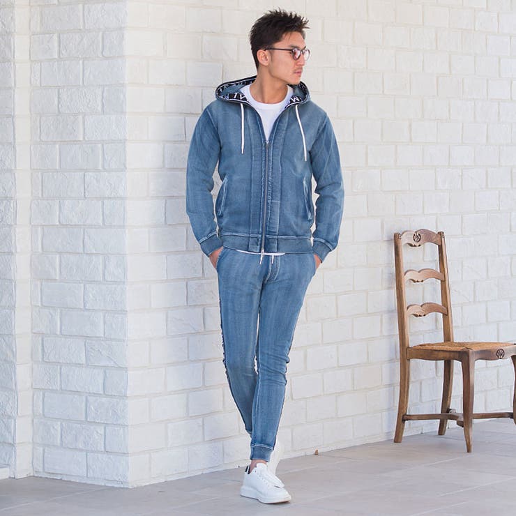 CavariA ジャガードロゴテープ貼付けカットデニムパンツ スウェットパンツ | SILVER BULLET | 詳細画像14 