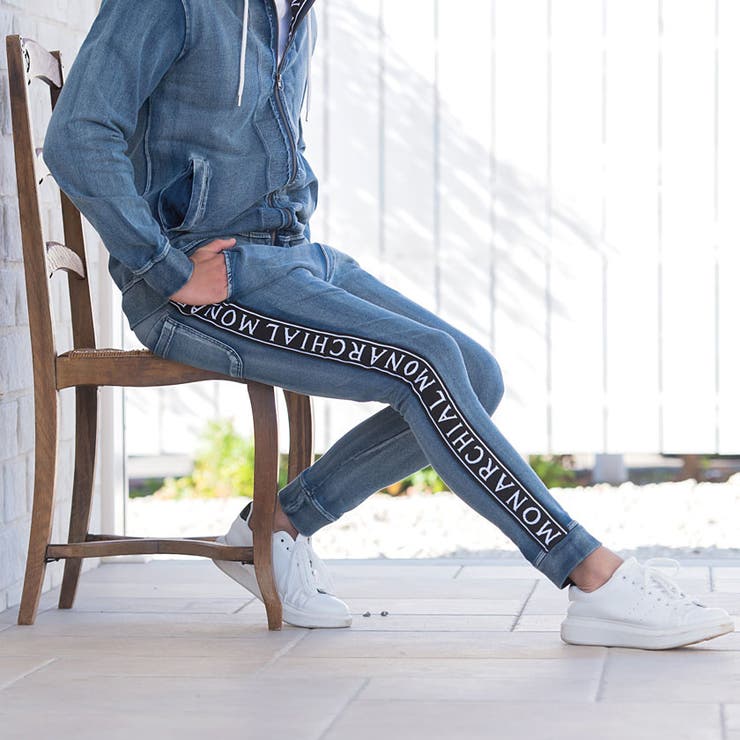 CavariA ジャガードロゴテープ貼付けカットデニムパンツ スウェットパンツ | SILVER BULLET | 詳細画像15 