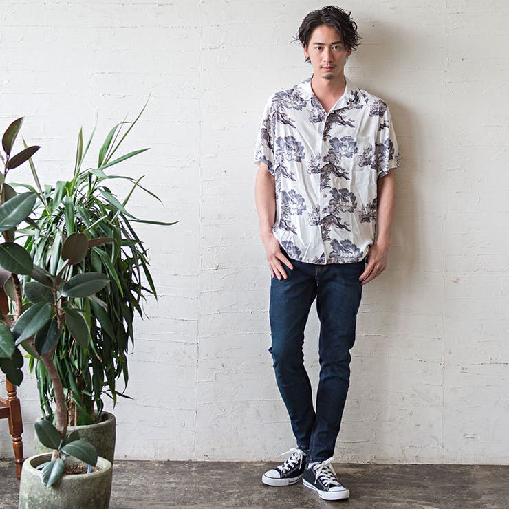 サスクワァッチファブリックス レーヨン100 総柄オープンカラー