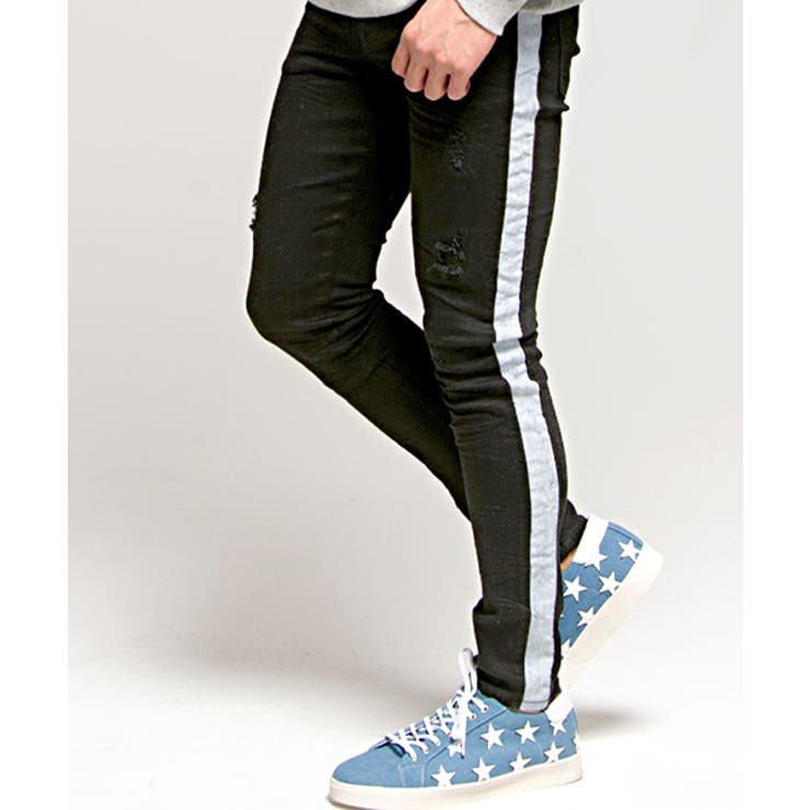 デニムパンツ メンズ Cavariaサイドラインブラックスキニーデニムパンツ 品番 Silm Silver Bullet シルバーバレット のメンズファッション通販 Shoplist ショップリスト