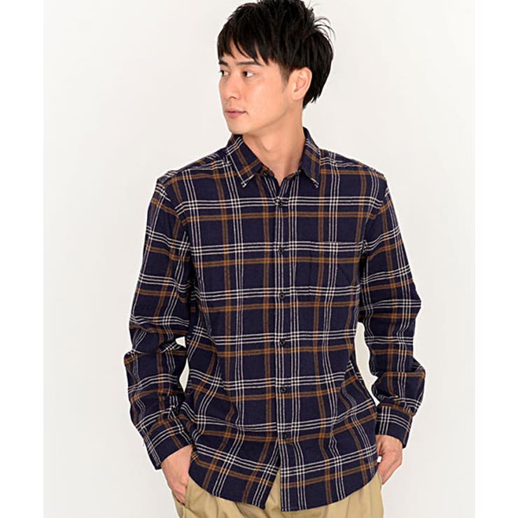 BORRELLI ブラウン・ホワイトチェック 長袖シャツ セール】スタンドカラーチェックシャツ（シャツ/ブラウス