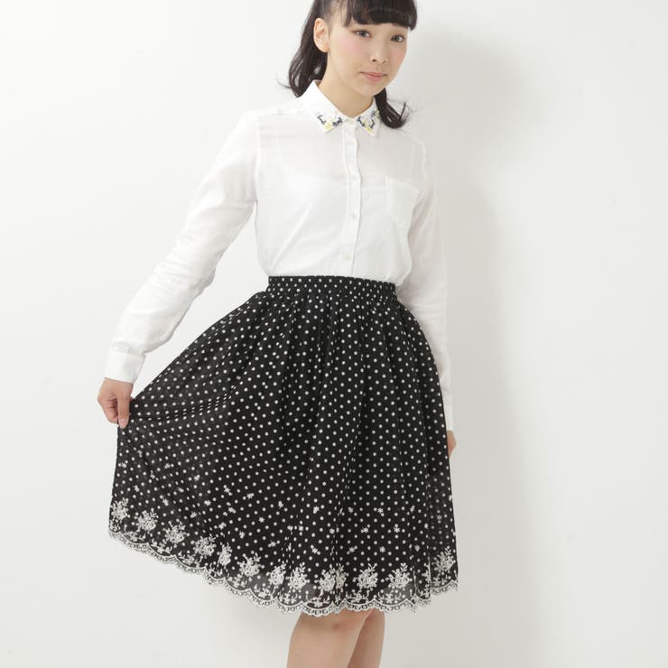 ドット裾スカラップ刺繍フレアスカート[品番：PB000000376]｜s.i.p 