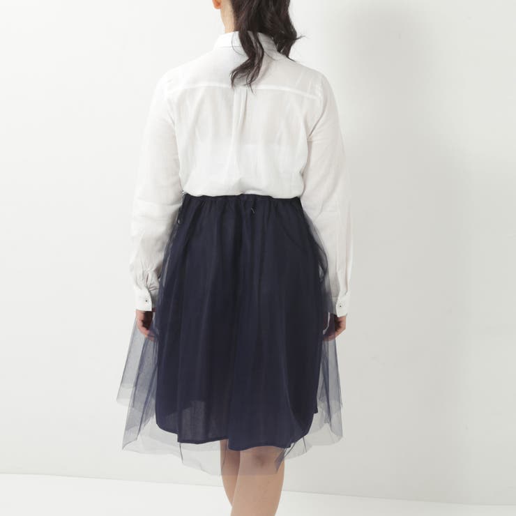 黒 チュール ミディ丈スカート カワイイ CAWAII （黒）ふわふわと花が浮かぶ2重チュール