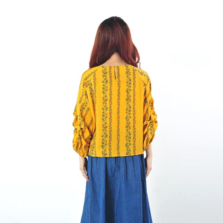 麻風ポリ花柄ストライプボリュームスリーブプルオーバー/ブラウス | s.i.p | 詳細画像5 