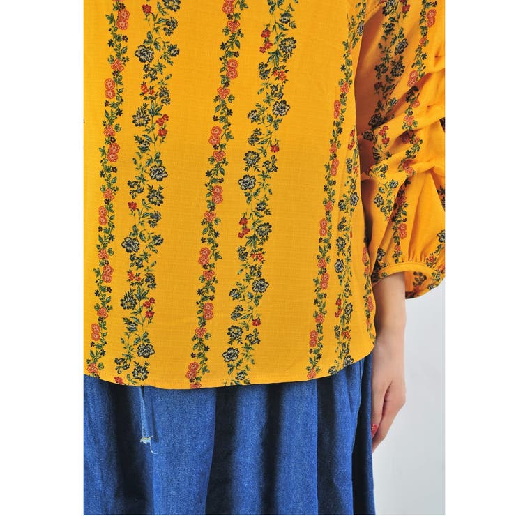 麻風ポリ花柄ストライプボリュームスリーブプルオーバー/ブラウス | s.i.p | 詳細画像8 