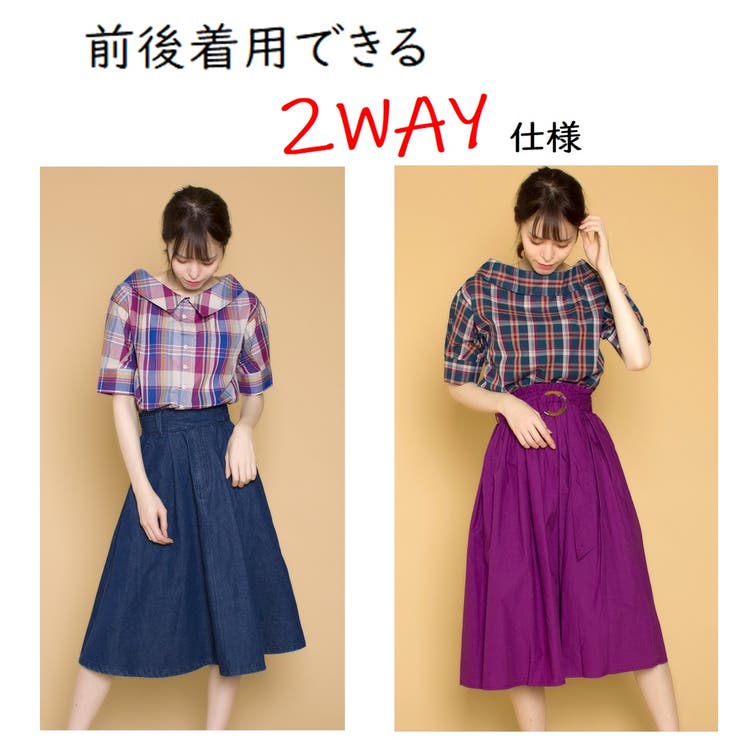 先染めチェック柄ロールネック2WAYブラウス | s.i.p | 詳細画像1 