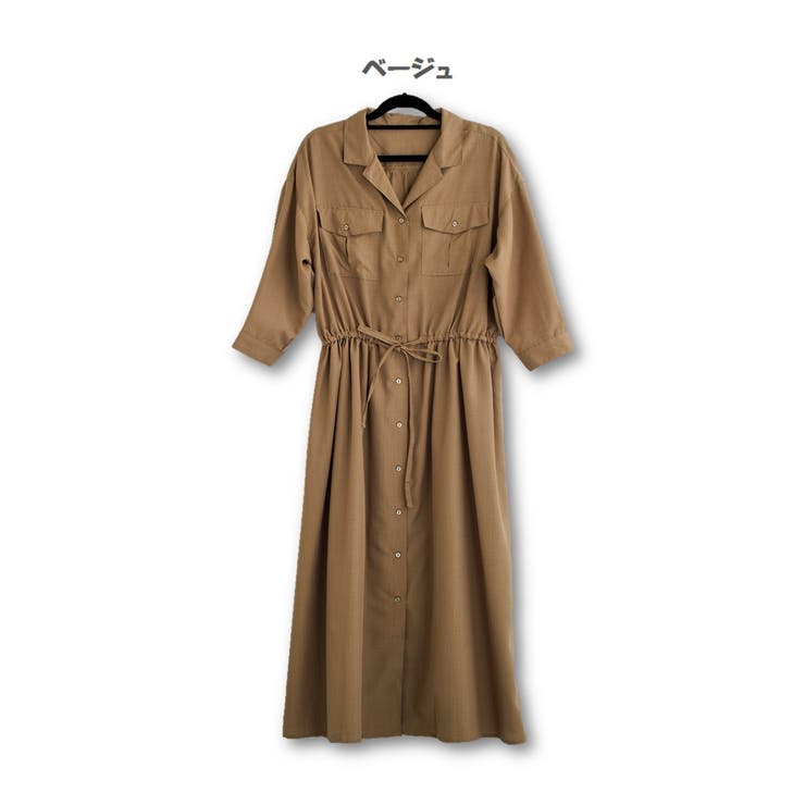 サファリ風前開きロングワンピース[品番：PB000001709]｜s.i.p