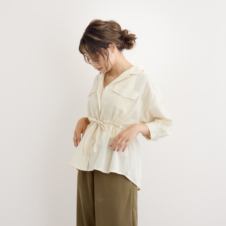 綿麻サファリ風開襟ドロストビック七分丈ブラウス ジャケット 品番 Pb S I P エスアイピー のレディースファッション 通販 Shoplist ショップリスト