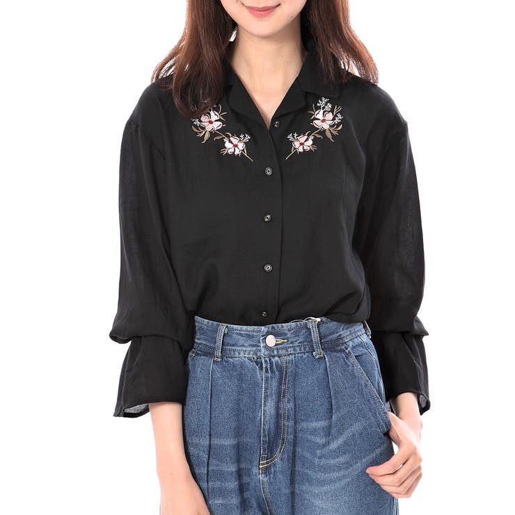 エステルビエラ開襟刺繍フレア袖シャツ | s.i.p | 詳細画像1 