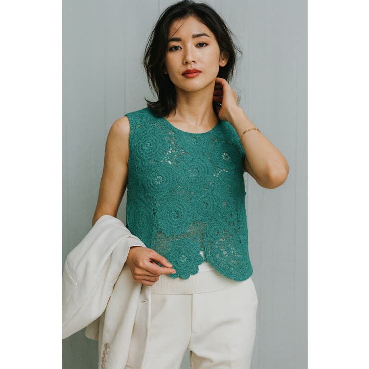 グリーン | 【26SS】かぎ編み ニット ノースリーブ | SJ ONLINE STORE