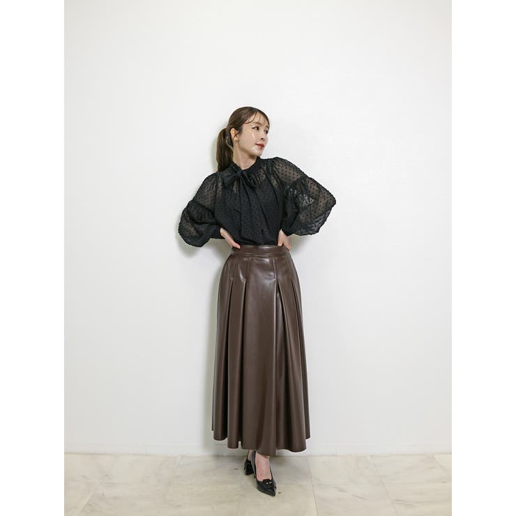 ブラウン | フェイクレザースカート フレア ロング | SJ ONLINE STORE