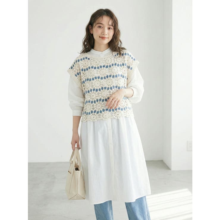 オフxブルー | 【26SS】かぎ編み ニット ベスト | SJ ONLINE STORE