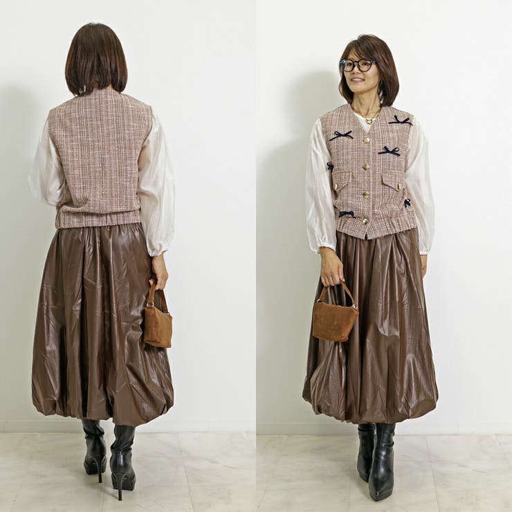 ピンク | リボン付き ツイード ジレ | SJ ONLINE STORE