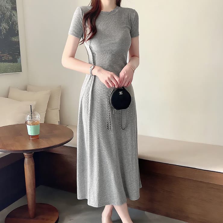 グレー | 【16962】サイドボタンリブワンピース	 | SneepDip