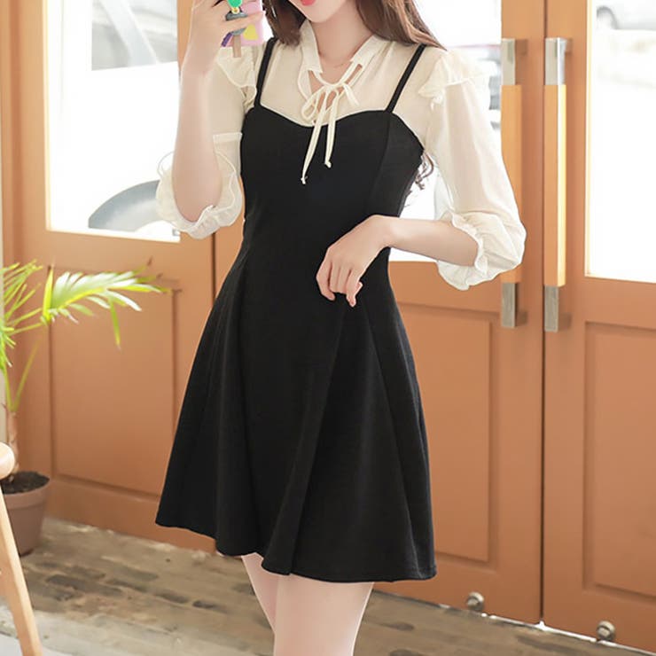 【17107】シフォンコンビワンピース	 | SneepDip | 詳細画像4 